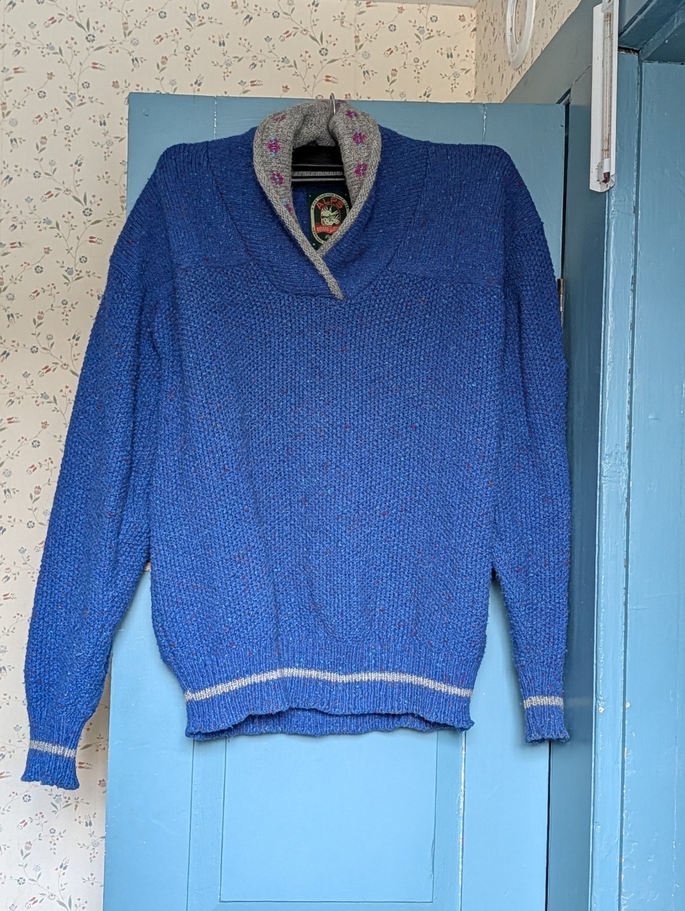 Alps M Pullover Shawl Collar Knit Sweater Swiss Alps Ski Winter Vintage Wool